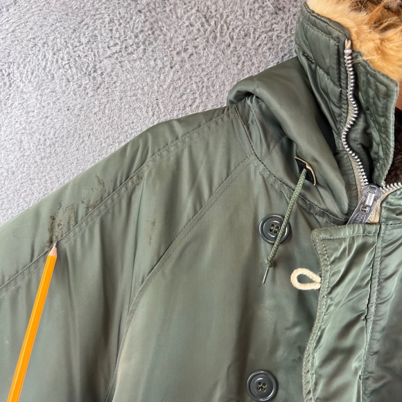 Vintage N3-B Army Green Hooded Fur Trim Hooded Puffer Jacket Coat Mens Sz 44 - Picture 13 of 16